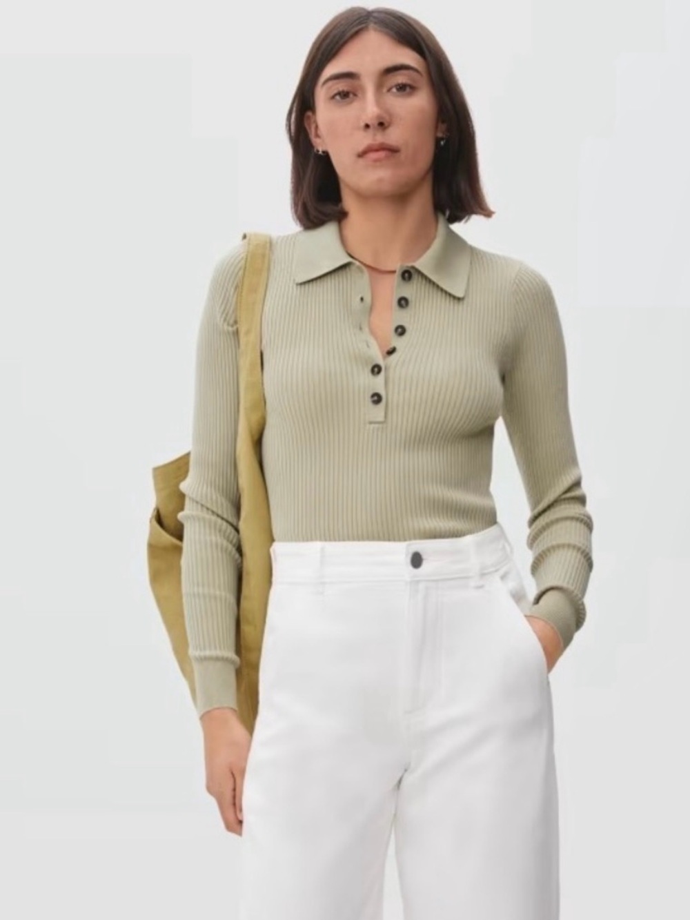 Everlane the merino long sleeve ribbed polo top size extra small